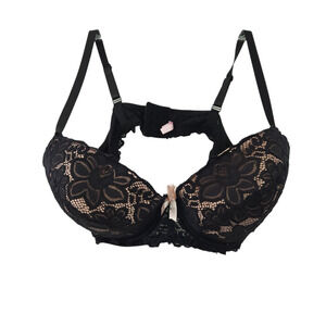 True Bra 42D Underwire Bra Lace Overlay Over Pink Back Closure, Adjustable Strap